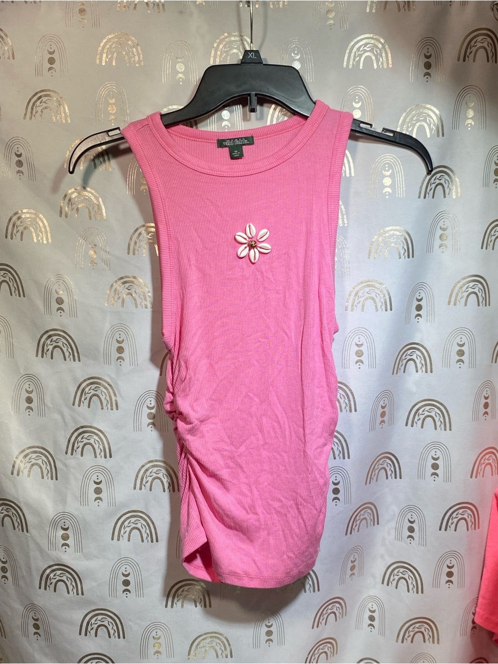 wild fable Pink Ribbed Tank Top with Flower Pin